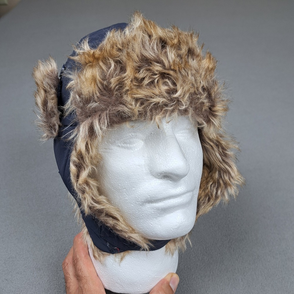 Gap Kids Hat Navy Warmest Trapper Ear Flap Fleece Lined Winter Cap Faux Fur Trim